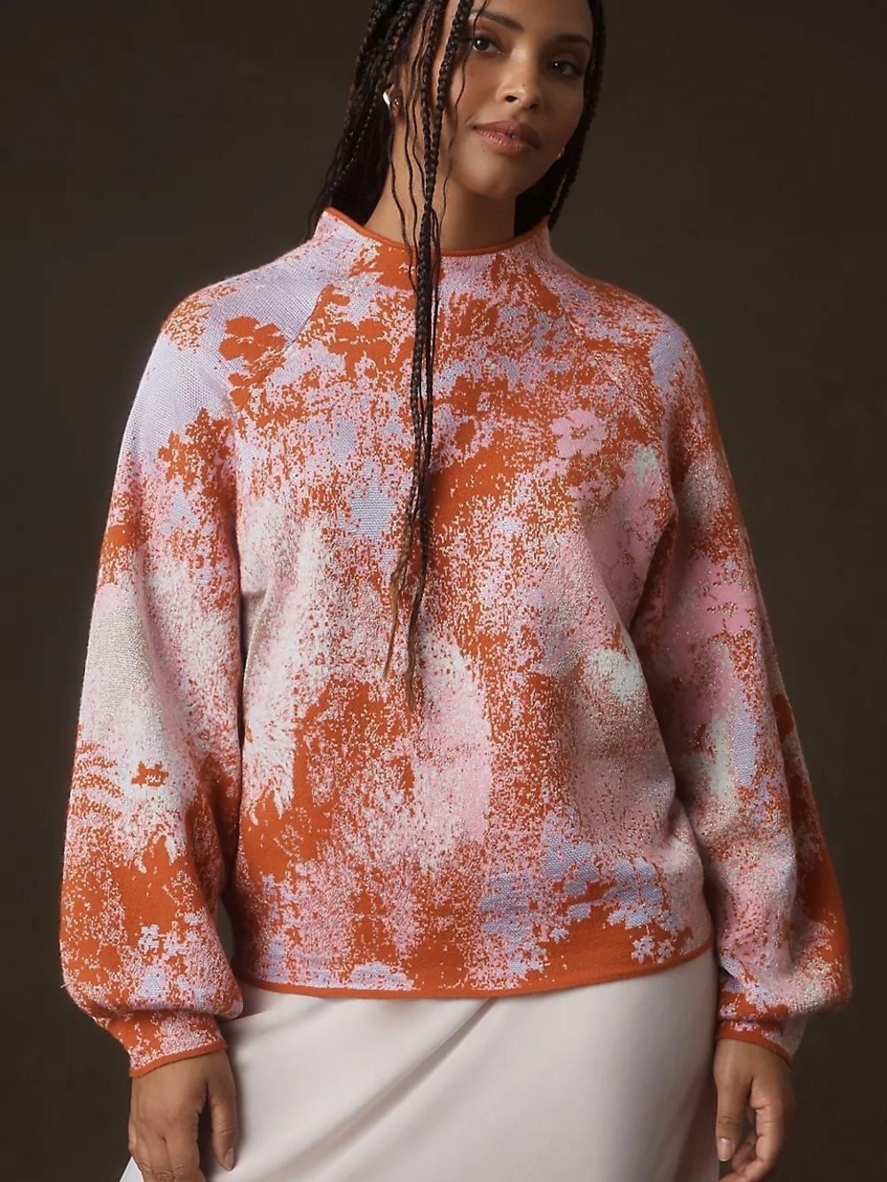Anthropologie The Beatriz Mock Neck Balloon Sleeve Sweater Metallic Lurex Medium